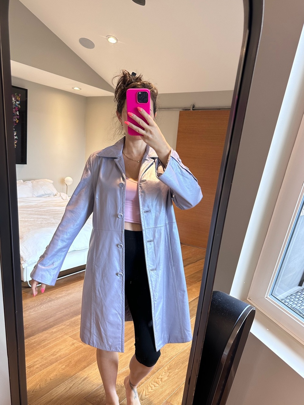 Iridescent Lavender Leather Coat - Women’s Jacket